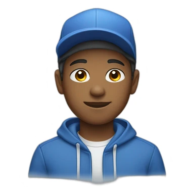 A 14-year-old man wearing blue clothes and a white hat  sticker