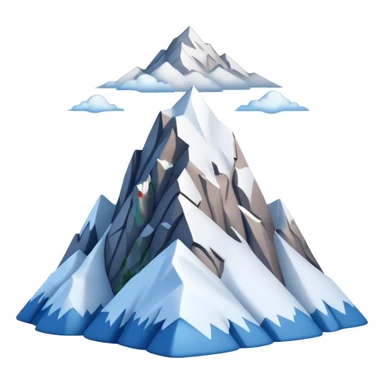 iOS-style 3D emoji: a tall mountain peak with snowy summit, steep slopes, and soft atmospheric shading, viewed from a low angle to emphasize height sticker
