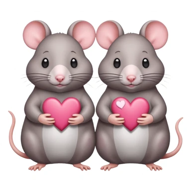two fat little rats holding hearts one grey with white spots the other rat warm brown without spots sticker