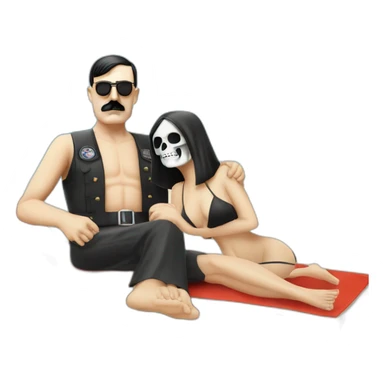 Adolf Hitler on holiday with the grim reaper sunny beach sticker