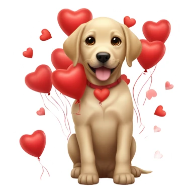 Puppy labrador happy Surrounded by red heart-shaped balloons sticker