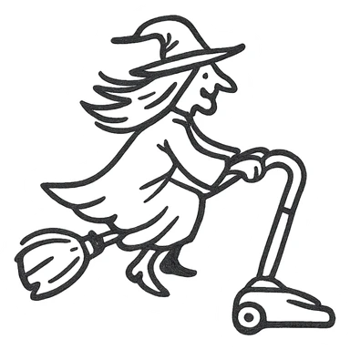 a witch riding a vacuum cleaner sticker