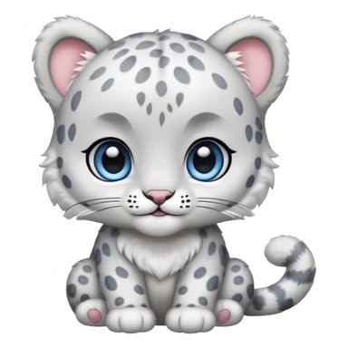 Cute kawai adorable chibi baby silvery white snow leopard   sticker