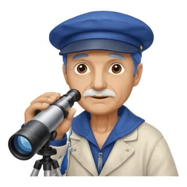 old sailor looking through a telescope, blue cap, no text sticker