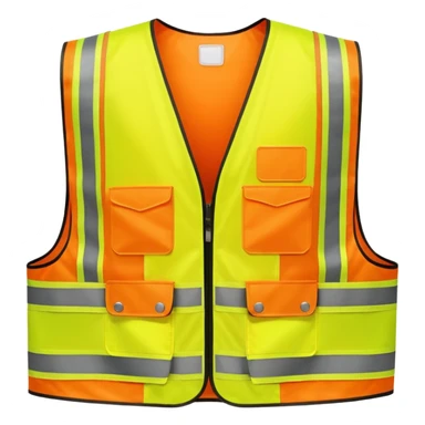 orange safety vest with bright yellow reflective stripes, construction site workwear, emoji style sticker