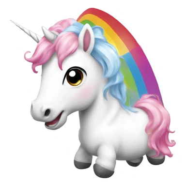 White unicorn with pink hair pooping rainbows sticker