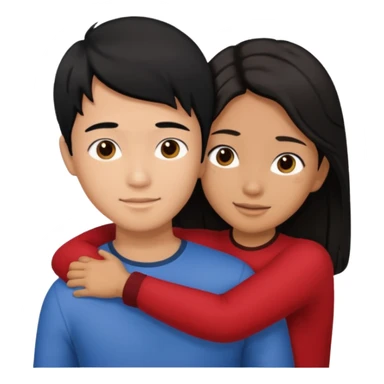 asian boy with black hair and brown long hair girl hugging sticker