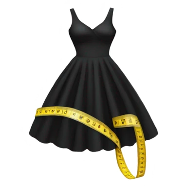black dress with measuring tape around sticker