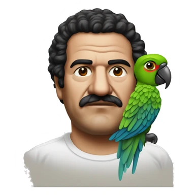 Parrot in t-shirt with Pablo Escobar  sticker
