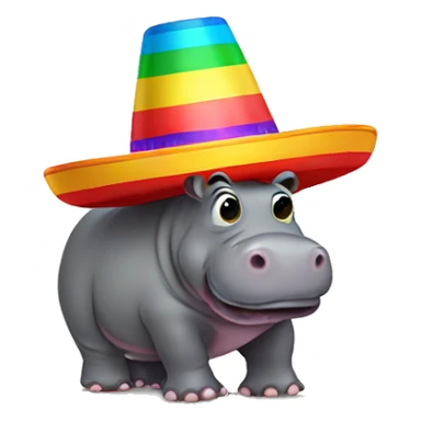 Hippo with rainbow sombrero sticker