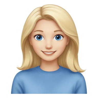 hyper realistic glamourous pale woman, Long blonde balayage hair, smiling, beige sweater & blue eyes sticker