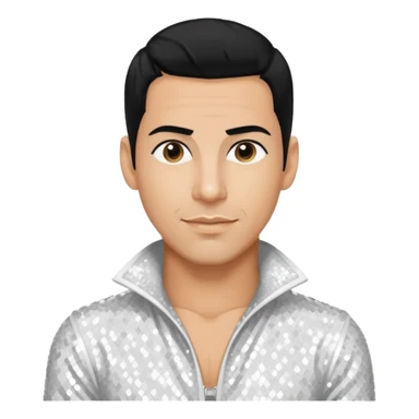 Danny Wood from NKOTB with black hair, white sequin outfit, light tan skin sticker