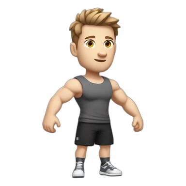Full height Pale skinned fit man With biceps and brown Short Tousled hair In dark gray sleeveless mike, black oversize sports shorts, watch and white sneakers. his arms crossed over his chest sticker
