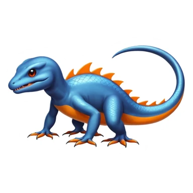 Shiny Black Koraidon-Latios-Salamander-Fakémon-hybrid-creature (full body) with orange belly sticker