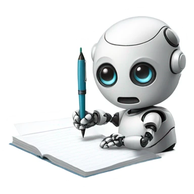 cute robot holds a pen and writes in a notebook sticker
