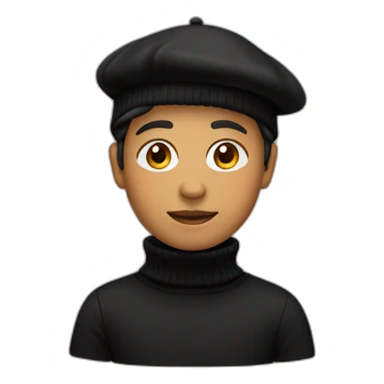 person wearing a black turtleneck sweater on their body and beret on their head sticker