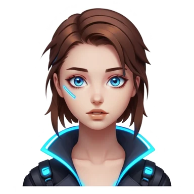 Neon cyberpunk style 
girl with brown hair and blue eyes 
falls sticker