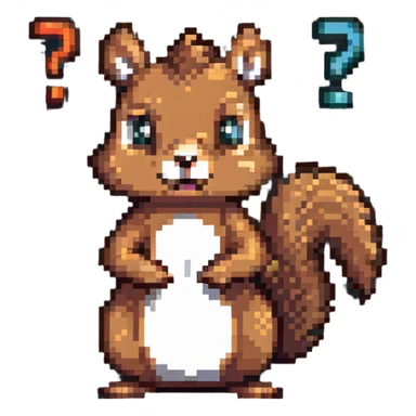 Pixel art squirrel with confused expression and question marks sticker