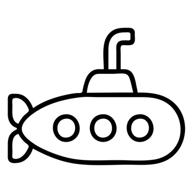 Submarine underwater vessel with periscope and portholes, outline style sticker
