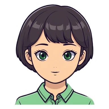 Girl with short hair, green eyes, wear a blouse sticker