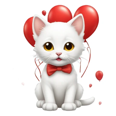 small white kitten and red balloons sticker