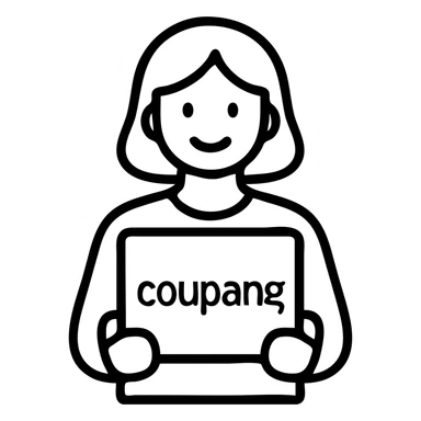 woman holding a Coupang delivery box, bright expression, simple and intuitive icon style sticker