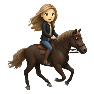 Girl with light brown hair riding a dark brown horse with dark brown hair  sticker