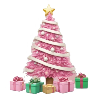 pink christmas tree with white and cream colored presents underneath sticker