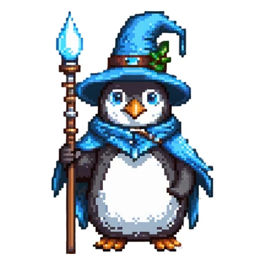 penguin wizard with pointy hat and staff sticker