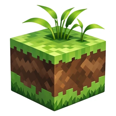 Minecraft grass block, square shape, brown and green, smooth sticker