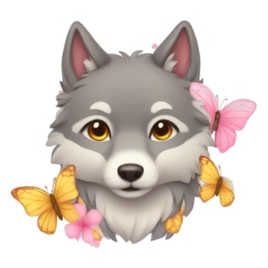a kawaii wolf with butterflies sticker