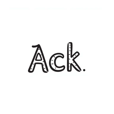 hand-drawn text 'Ack' with expressive lines in a doodle style sticker
