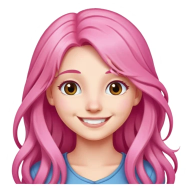 girl with long pink hair, smiling sticker
