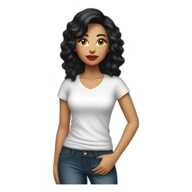 Brazilian Woman with small lips black eyes middle size black hair dressing jeans with white Tshirt in high heels sticker