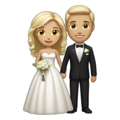 Tan Woman with dark brown hair and man with blonde hair getting married sticker
