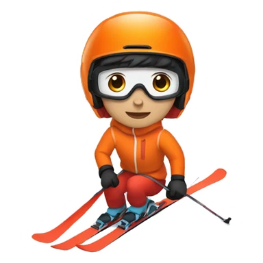 black haired male boy Skier with orange helmet and red jacket sticker