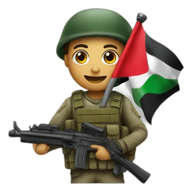 Palestinian soldier holding Palestine flag sticker