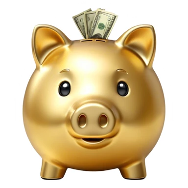Piggy bank, golden, with money sticker