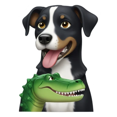 Black dog with alligator dog toy in mouth sticker