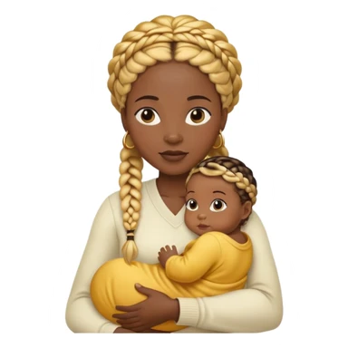 black mother with golden braids holing a baby sticker