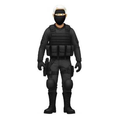 male, tall, white skin, black mask, tactical gear, combat boots sticker