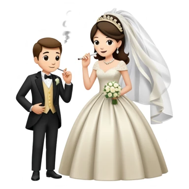 Person in fancy clothes sneaking into a wedding ceremony with a mischievous grin, uninvited guest, smoking sticker