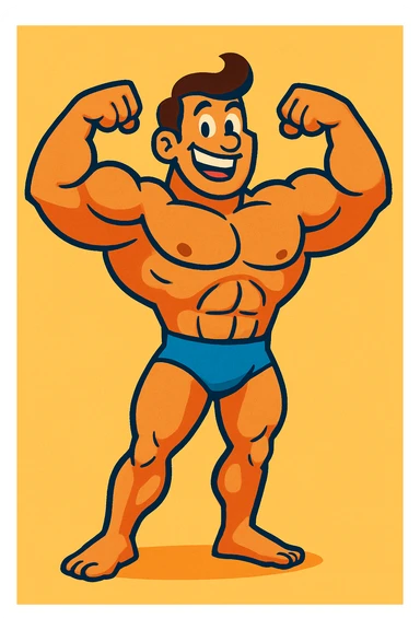 muscle man, vibrant cartoon style sticker