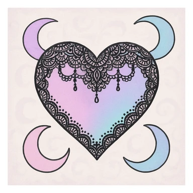 pastel goth heart with pastel moons and black lace sticker