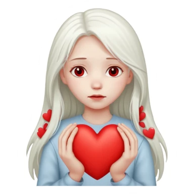 A girl with long white hair is sad and holds a red heart in her hands sticker