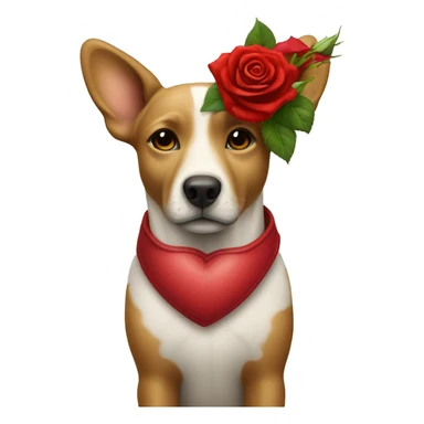 dog with a red heart, roses and a starbucks sticker