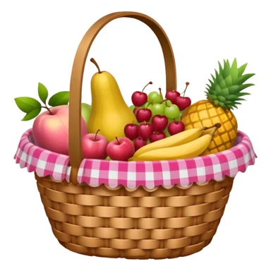 Pink basket, plaid lining, with both food, drink and fruits sticker