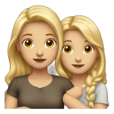 Two Girls are hugging each other. One girl has blond hair and Light eyes and the second girl has both dark hair and eyes sticker