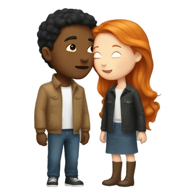 Brunette boy and ginger girl kiss sticker