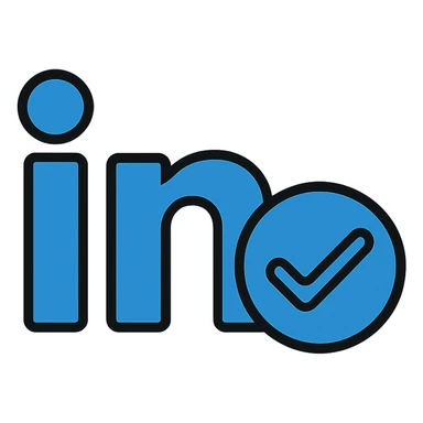LinkedIn verification logo, blue checkmark inside a circle, minimal and professional sticker